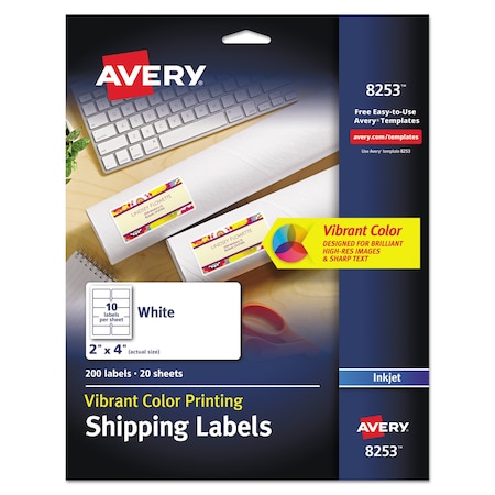 AVERY DENNISON Inkjet Shipping Labels, 10Sheets, PK200 8253